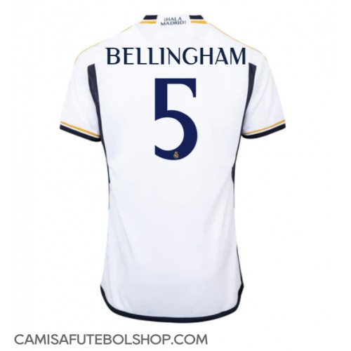 Camisa de time de futebol Real Madrid Jude Bellingham #5 Replicas 1º Equipamento 2023-24 Manga Curta